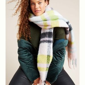 Anthropologie Delaney Plaid Fringe Blanket Scarf NWT